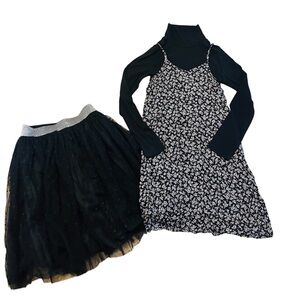 Art Class Flowered Dress w/turtle neck & sparkle ruffle tutu skirt Girl 10/12